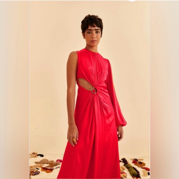 Farm Rio Red One Shoulder Maxi Cutout Dress Resortwear - Picture 4 of 15